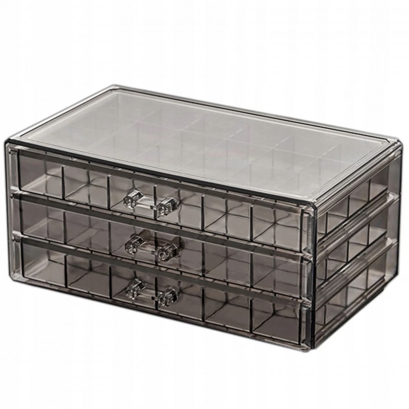 Szkatułka na biżuterię, organizer czarny transparentny - 3 szuflady, 72 przegródki PD159CZ - obrazek 7
