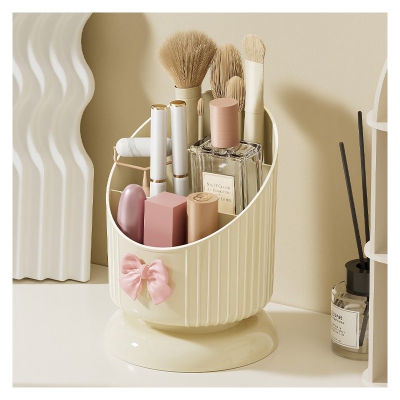 Organizer na pędzle, Kremowy z różową KOKARDKĄ 15,8 x 11 cm CB67 - obrazek 4