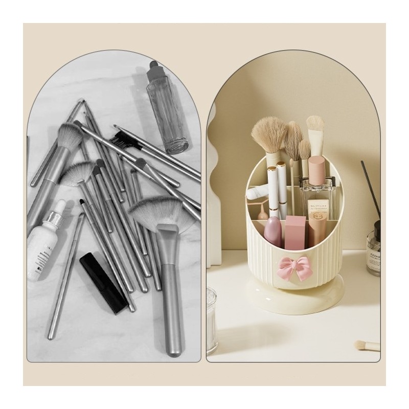 Organizer na pędzle, Kremowy z różową KOKARDKĄ 15,8 x 11 cm CB67 - obrazek 5