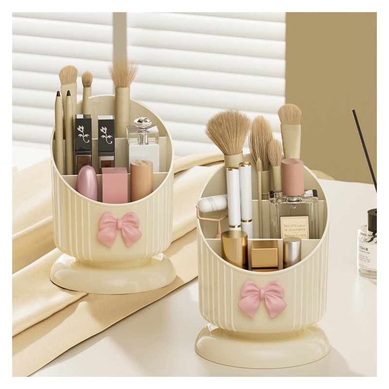 Organizer na pędzle, Kremowy z różową KOKARDKĄ 15,8 x 11 cm CB67 - obrazek 6