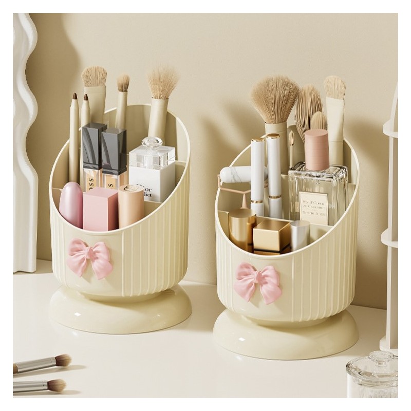 Organizer na pędzle, Kremowy z różową KOKARDKĄ 15,8 x 11 cm CB67 - obrazek 7