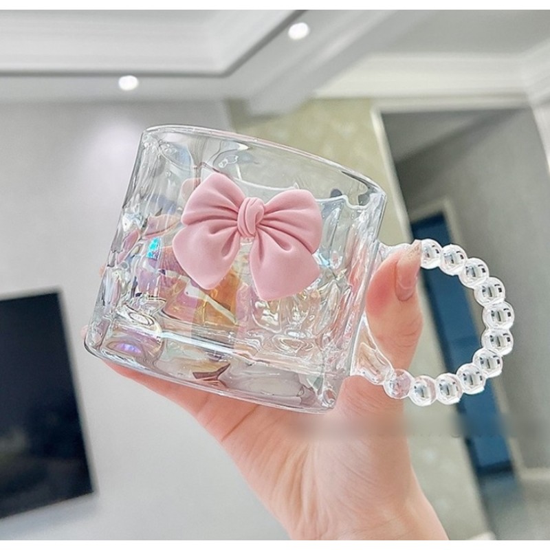 Szklanka opalizująca kokardka z uchem do kawy, drinków 1szt 260ml SZK80 - obrazek 3