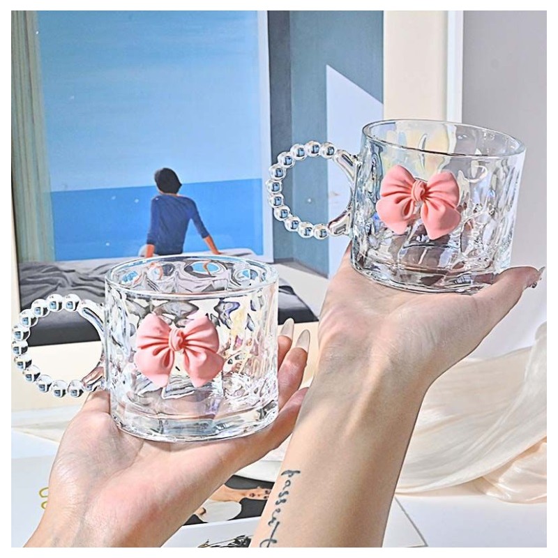 Szklanka opalizująca kokardka z uchem do kawy, drinków 1szt 260ml SZK80 - obrazek 4