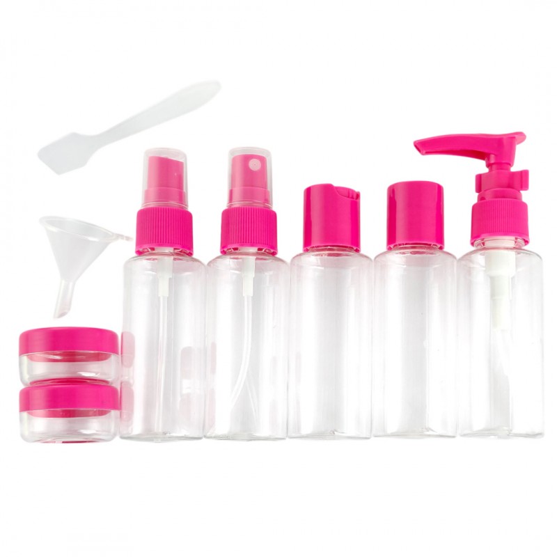 Zestaw pojemniczków i akcesoriów podróżnych 9w1 fuksja KS136F - obrazek 3