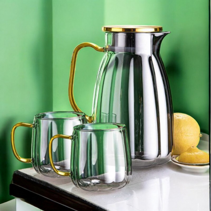 Zestaw- dzbanek 1600ml z falowanymi ściankami z pokrywką + 2 szklanki 350ml- DZ07 - obrazek 6