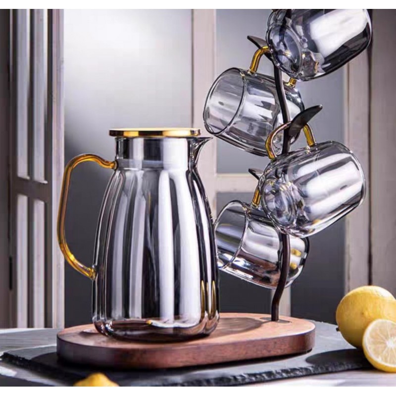 Zestaw- dzbanek 1600ml z falowanymi ściankami z pokrywką + 2 szklanki 350ml- DZ07 - obrazek 7