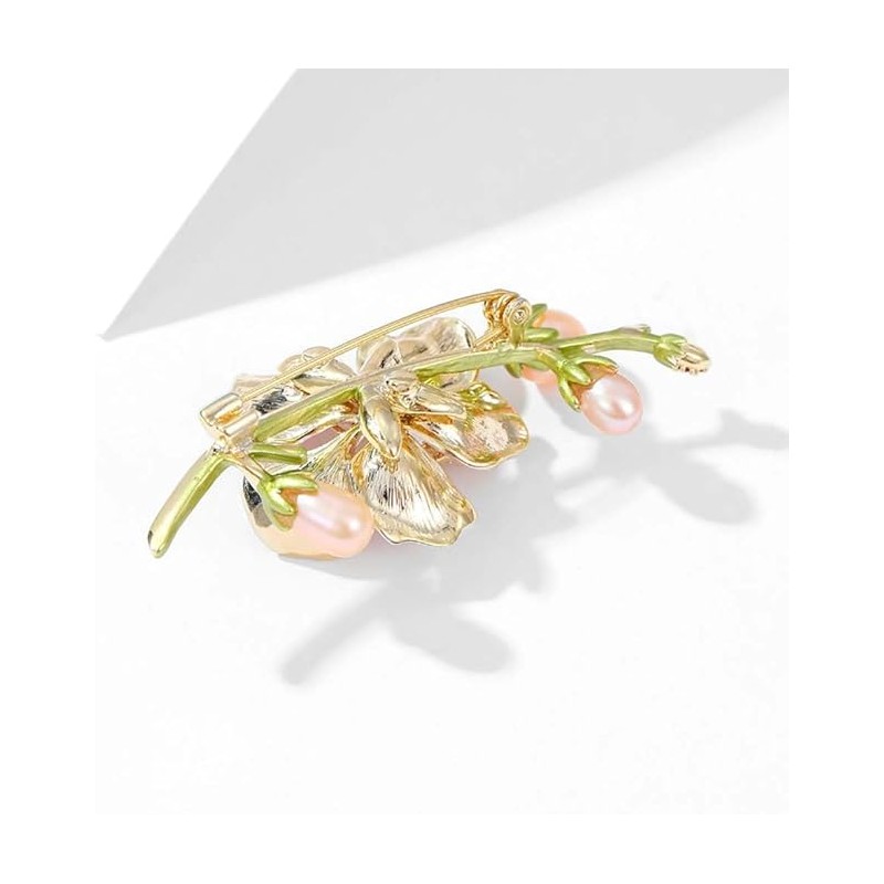 Broszka ozdobna delikatna, kwiat wiśni z kryształkami i perłami BZ204 - obrazek 4