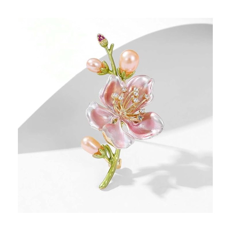 Broszka ozdobna delikatna, kwiat wiśni z kryształkami i perłami BZ204 - obrazek 5