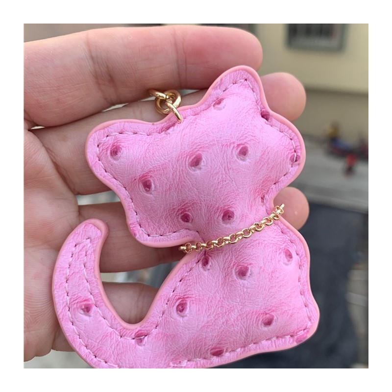 Brelok do kluczy skórzany KOTEK różowy, frędzle BRL358 - obrazek 3