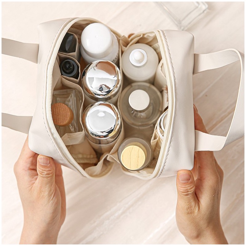 Kosmetyczka organizer na kosmetyki z rączką 17x7x19cm kremowa KS128B - obrazek 7