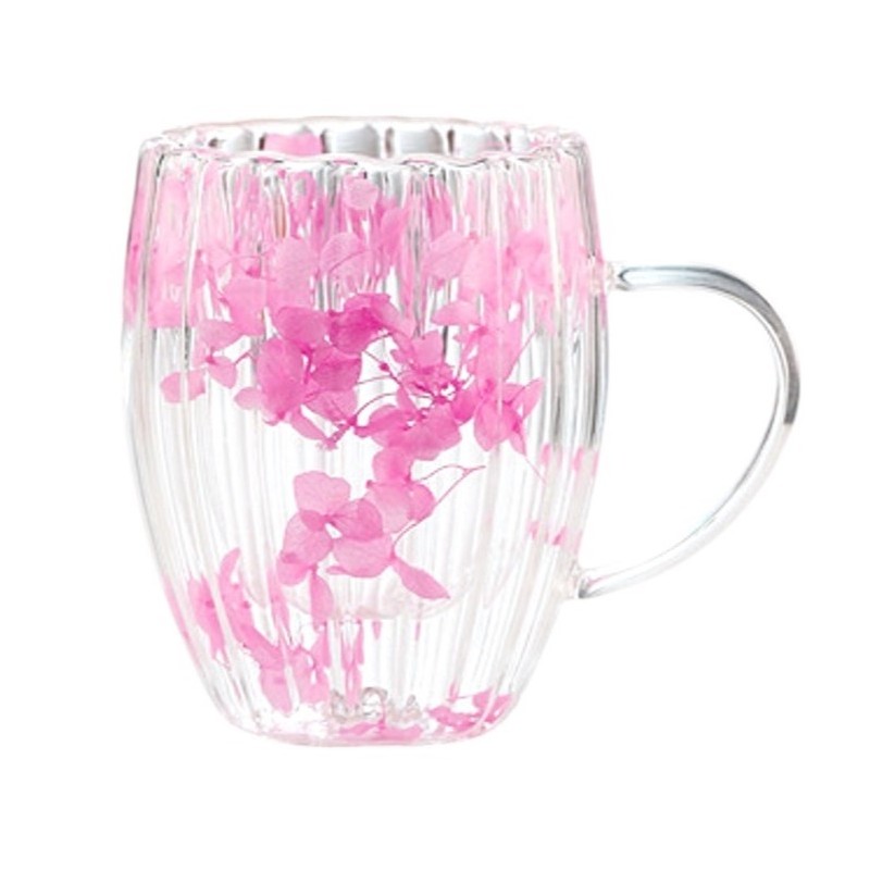 Szklanka termiczna ryflowana z kwiatami w środku, gipsówka róż 300 ml 1szt SZK157 - obrazek 4