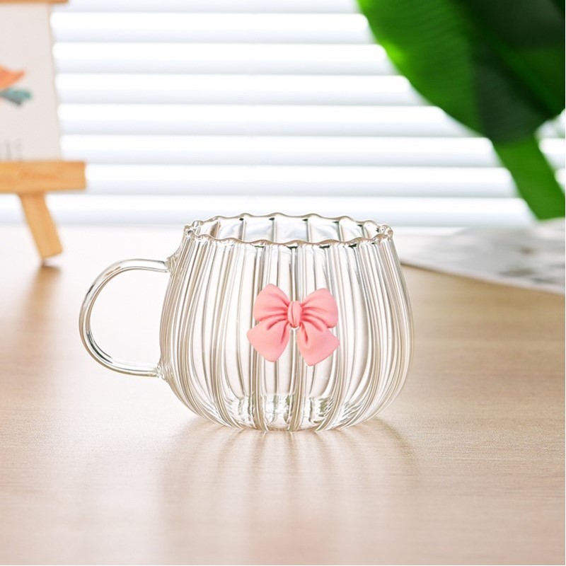 Szklanka ryflowana tulips z kokardką do kawy, drinków 1szt 350ml SZK158 - obrazek 3