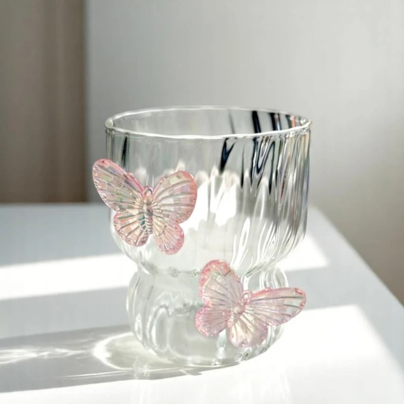 Szklanka ryflowana, z falowanymi ściankami, MOTYLKI róż 260 ml 1szt SZK161 - obrazek 4