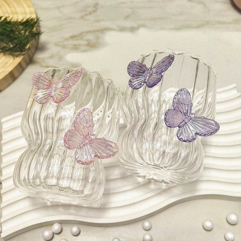 Szklanka ryflowana, z falowanymi ściankami, MOTYLKI róż 260 ml 1szt SZK161 - obrazek 5