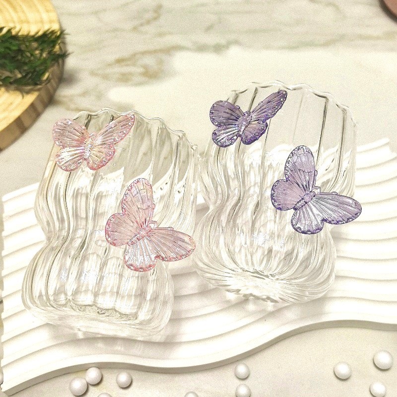 Szklanka ryflowana, z falowanymi ściankami, MOTYLKI fiolet 260 ml 1szt SZK162 - obrazek 6