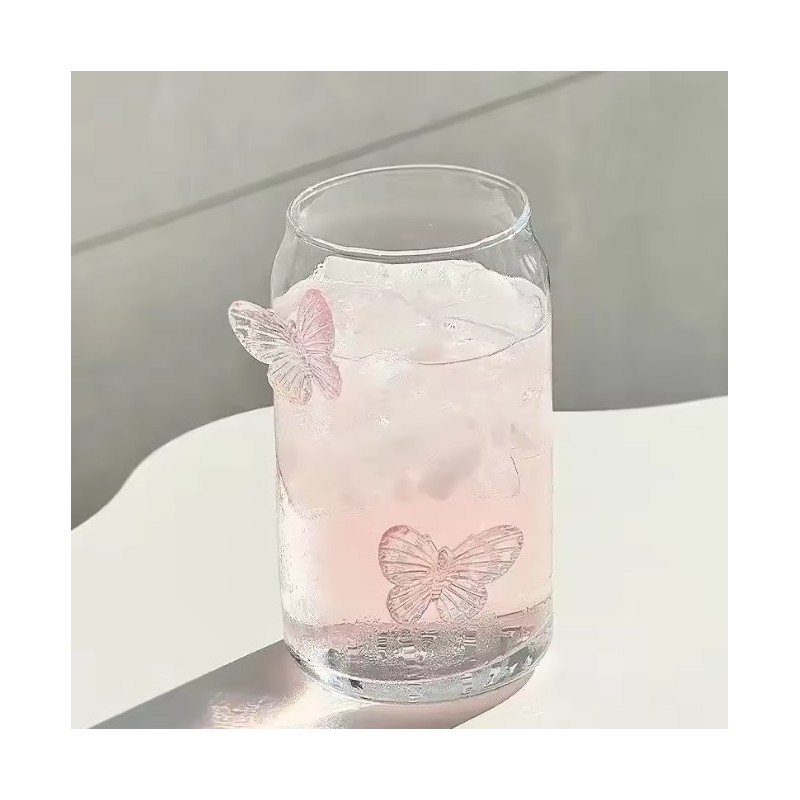 Szklanka wysoka ze słomką, MOTYLKI róż 500 ml, 1 szt- SZK163 - obrazek 3