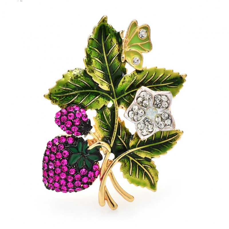 Broszka ozdobna kryształki dżetowa poziomki BZ196 - obrazek 3