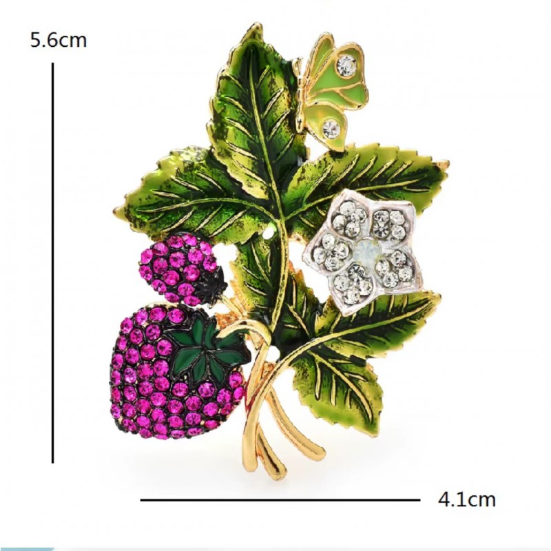Broszka ozdobna kryształki dżetowa poziomki BZ196 - obrazek 4