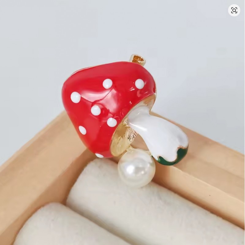 Broszka ozdobna czerwony grzybek muchomorek z perłą BZ191 - obrazek 4