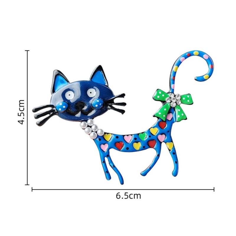 Broszka ozdobna niebieski KOT w serca z kokardą BZ149 - obrazek 5