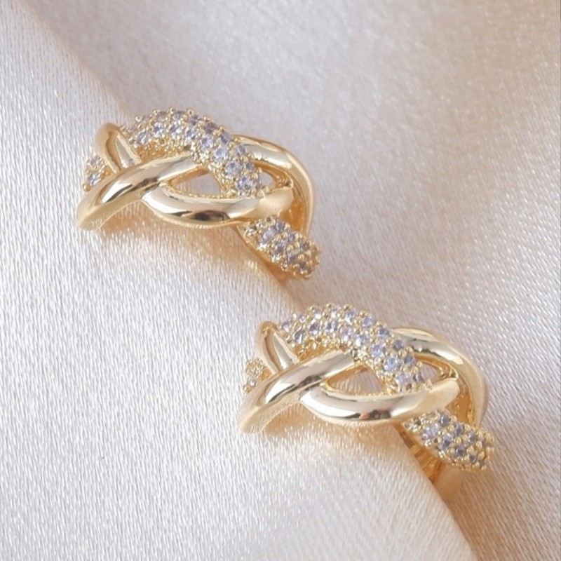 Kolczyki ze stali szlachetnej pozłacanej 14k złotem z cyrkoniami, sztyft srebro S925 KST3327 - obrazek 3