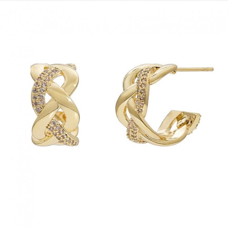 Kolczyki ze stali szlachetnej pozłacanej 14k złotem z cyrkoniami, sztyft srebro S925 KST3327 - obrazek 4