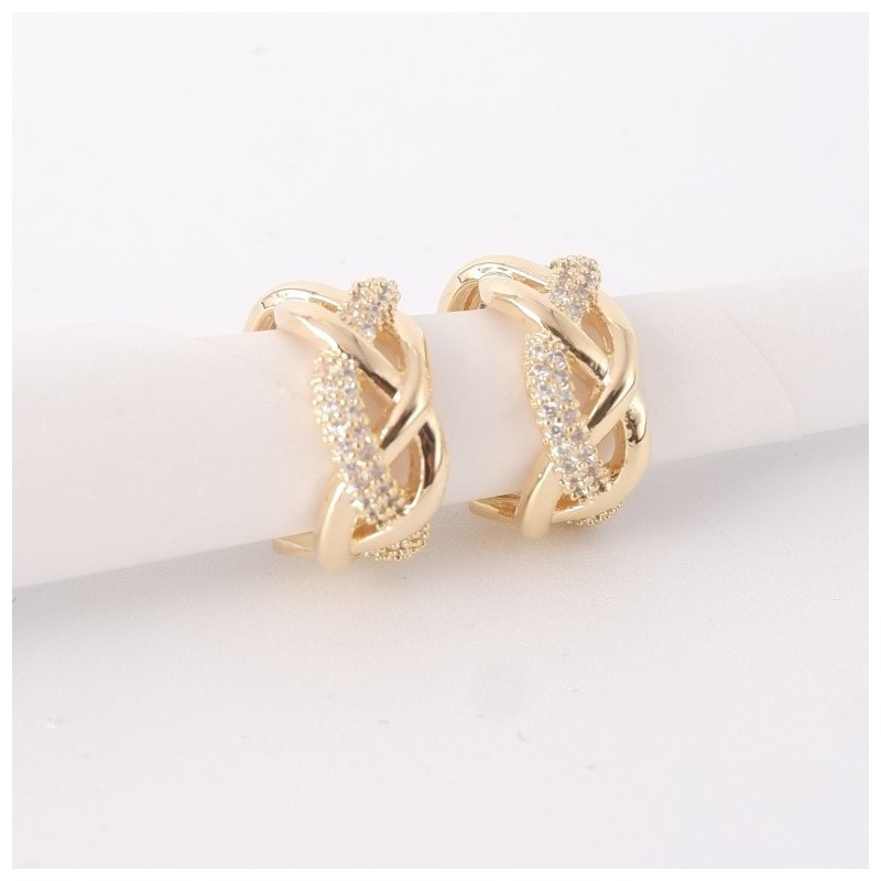 Kolczyki ze stali szlachetnej pozłacanej 14k złotem z cyrkoniami, sztyft srebro S925 KST3327 - obrazek 5