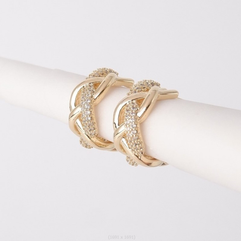 Kolczyki ze stali szlachetnej pozłacanej 14k złotem z cyrkoniami, sztyft srebro S925 KST3327 - obrazek 6