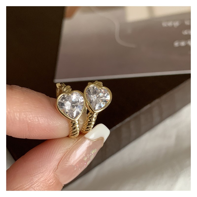 Kolczyki ze stali szlachetnej platerowane 14k złote, cyrkonie SERCA KST3339 - obrazek 3