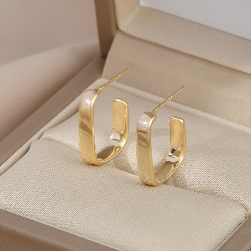 Kolczyki ze stali szlachetnej platerowane 14k złote, gładkie sztyft ze srebra S925 KST3343 - obrazek 5