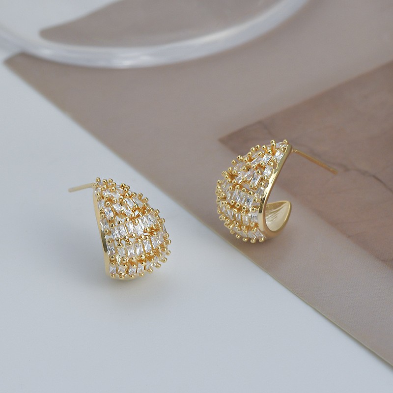 Kolczyki ze stali szlachetnej pozłacanej 14k złotem z cyrkoniami, sztyft ze srebra S925 KST3369 - obrazek 3