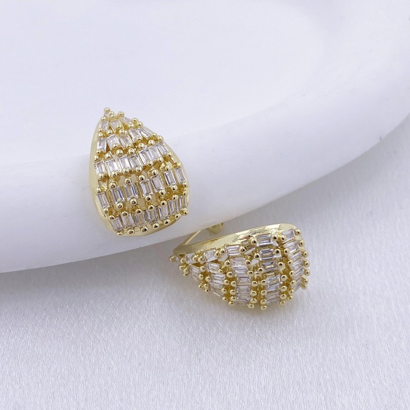 Kolczyki ze stali szlachetnej pozłacanej 14k złotem z cyrkoniami, sztyft ze srebra S925 KST3369 - obrazek 4