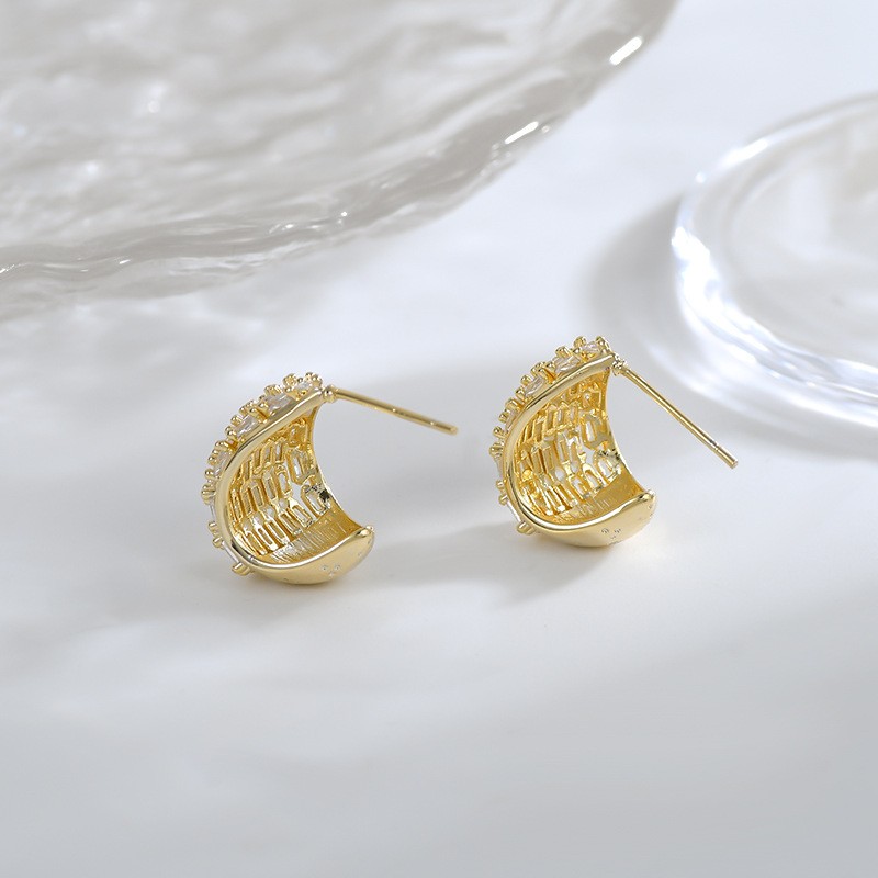 Kolczyki ze stali szlachetnej pozłacanej 14k złotem z cyrkoniami, sztyft ze srebra S925 KST3369 - obrazek 5