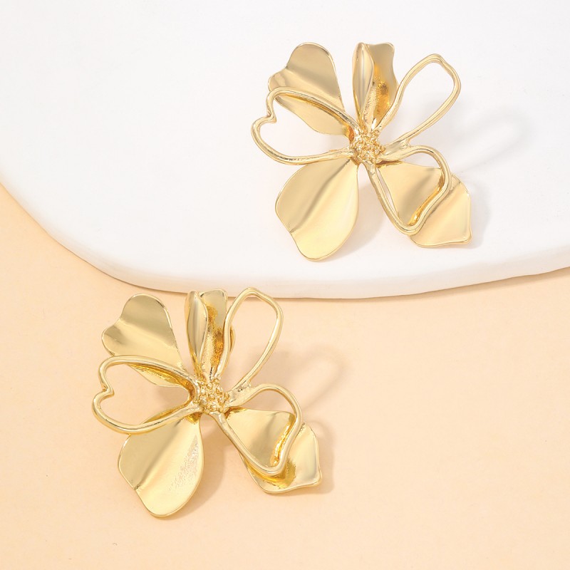 Kolczyki KWIATY ze stali szlachetnej platerowane 14k złotem, sztyft KST3399 - obrazek 3