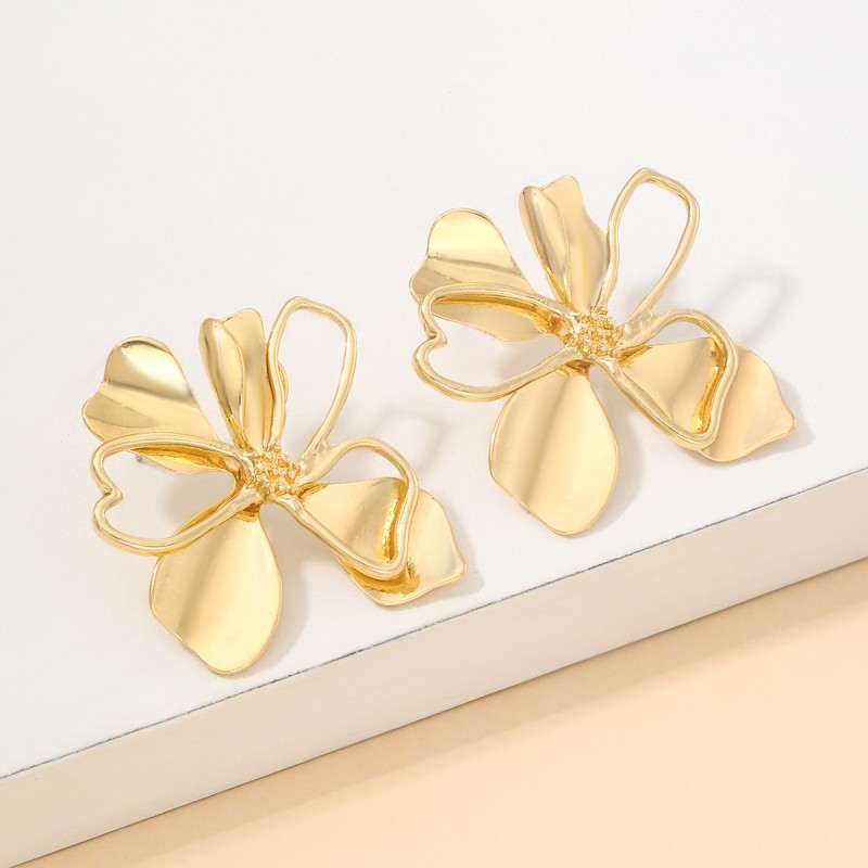 Kolczyki KWIATY ze stali szlachetnej platerowane 14k złotem, sztyft KST3399 - obrazek 4