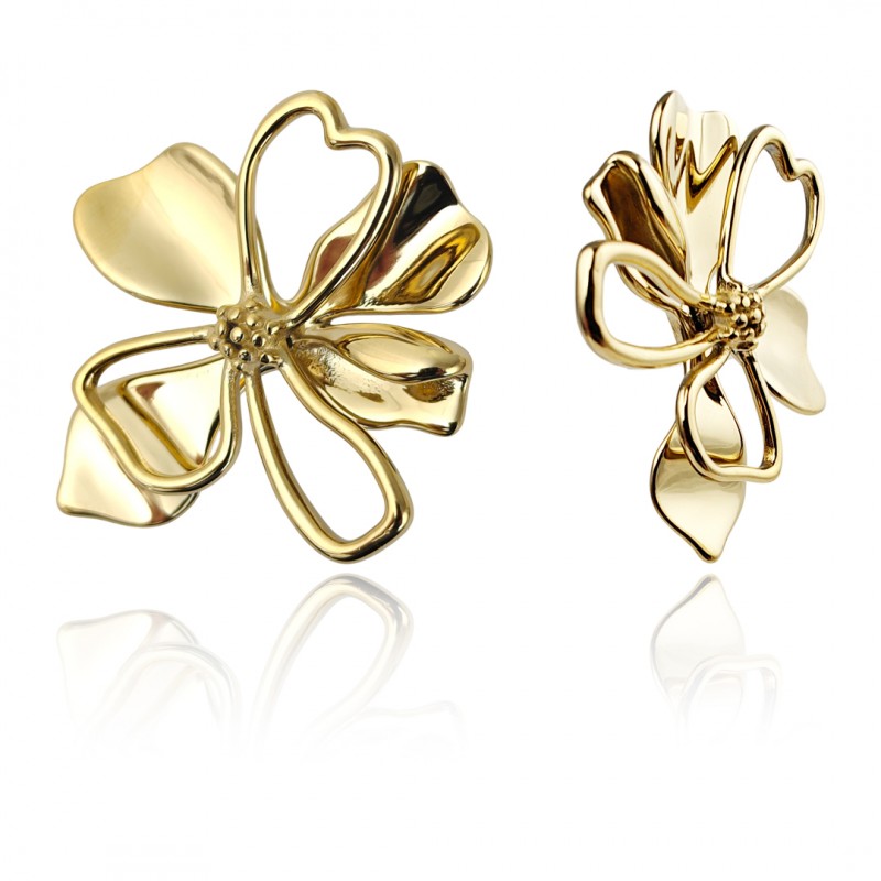Kolczyki KWIATY ze stali szlachetnej platerowane 14k złotem, sztyft KST3399 - obrazek 5