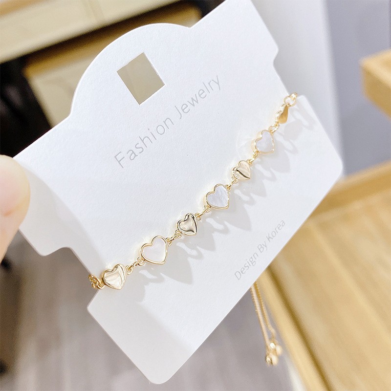 Bransoletka na rękę stal chirurgiczna pozłacana 14k złotem, SERCA masa perłowa BST1532 - obrazek 3