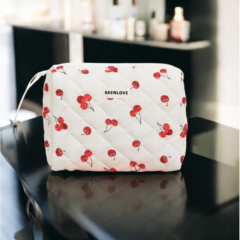 Kosmetyczka damska pikowana w wisienki 19 x 24 x 7cm KS124 - obrazek 5