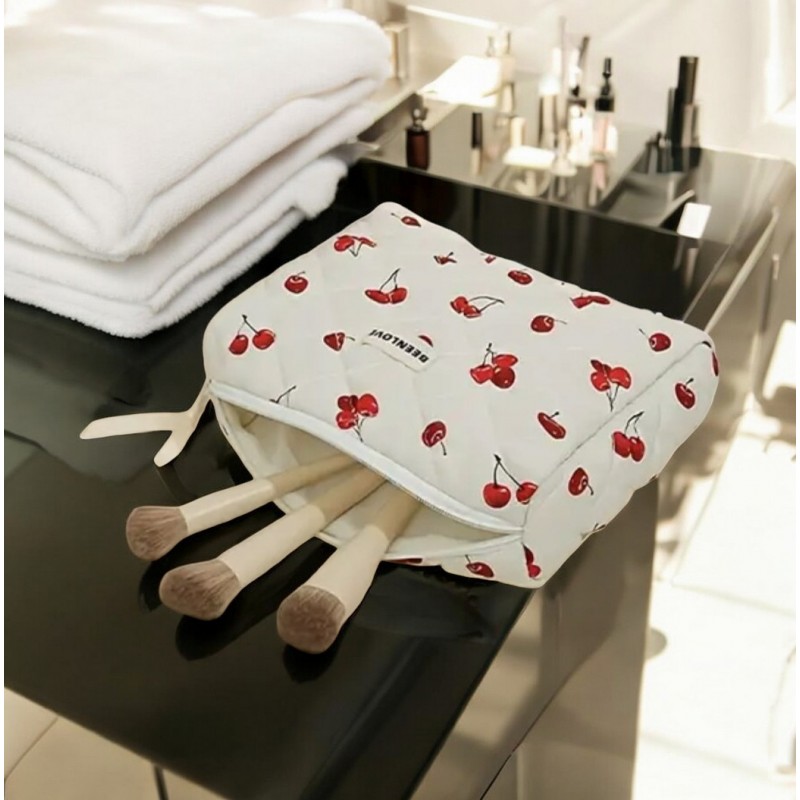 Kosmetyczka damska pikowana w wisienki 19 x 24 x 7cm KS124 - obrazek 7