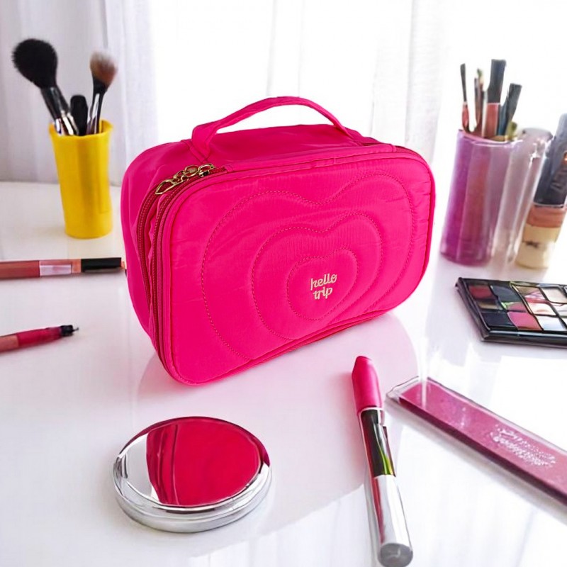 Kosmetyczka damska pikowana kuferek z rączką 24 x 9 x 15 cm KS132R - obrazek 3