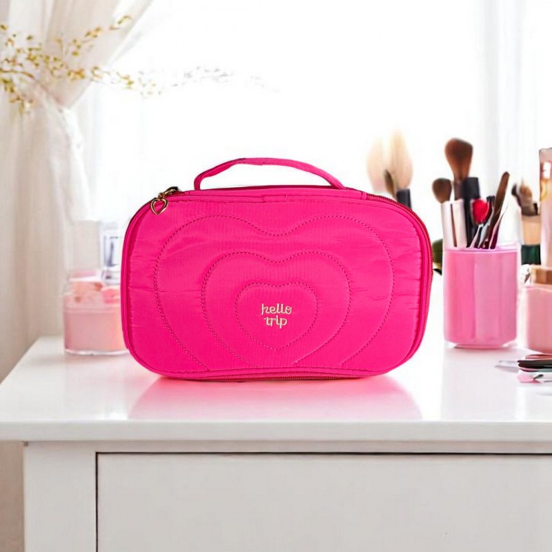 Kosmetyczka damska pikowana kuferek z rączką 24 x 9 x 15 cm KS132R - obrazek 4