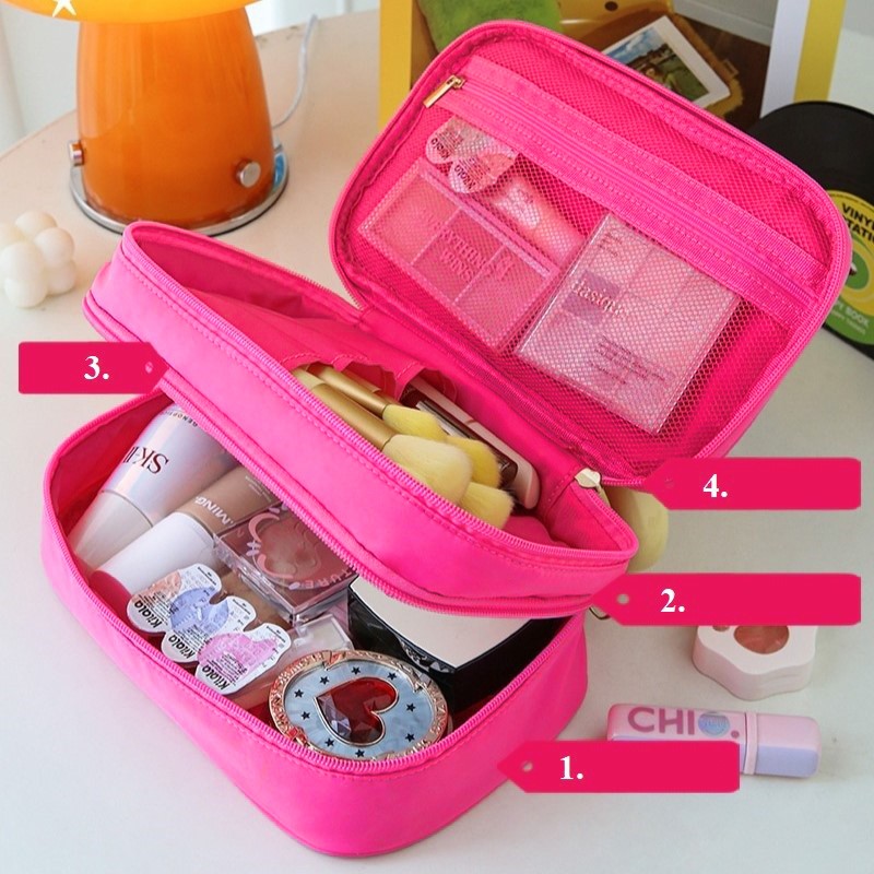 Kosmetyczka damska pikowana kuferek z rączką 24 x 9 x 15 cm KS132R - obrazek 5