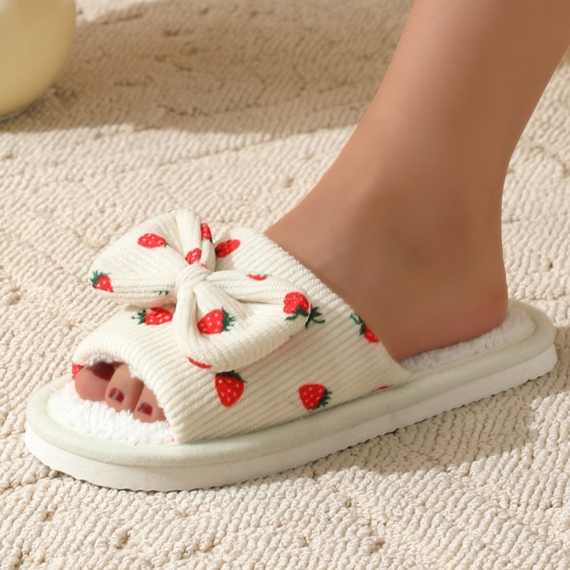 Kapcie ocieplane z kokardą, TRUSKAWKI, antypoślizgowe PAN04R38, rozmiar 38 - obrazek 4