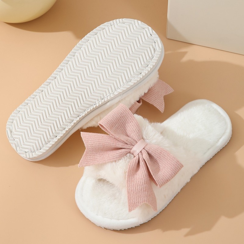 Ciepłe kapcie z kokardą ocieplane, antypoślizgowe PAN06R38, rozmiar 38 - obrazek 4