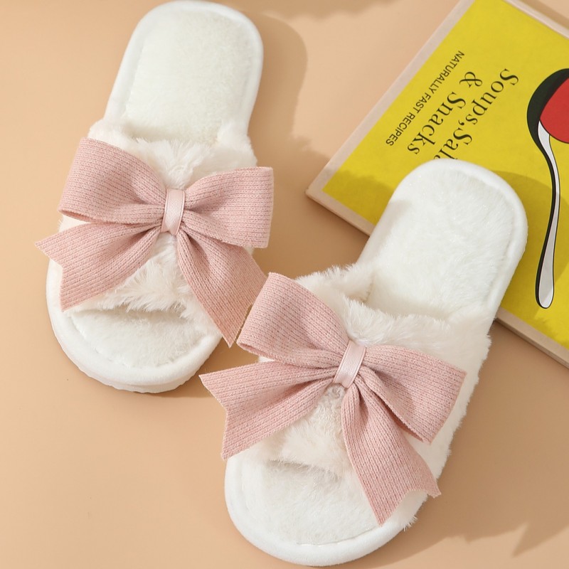 Ciepłe kapcie z kokardą ocieplane, antypoślizgowe PAN06R39, rozmiar 39 - obrazek 3