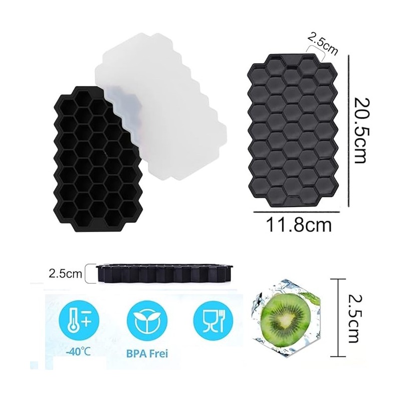 Foremki silikonowe do kostek lodów 37 ośmiokątnych kostek, szary FNL03 - obrazek 6