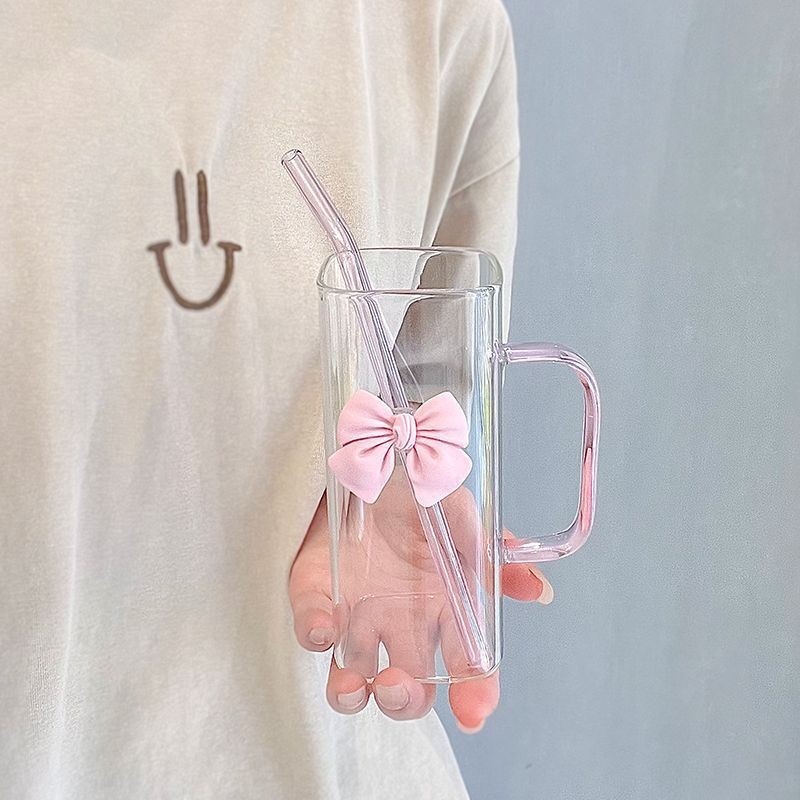 Szklanka prostokątna z kokardką z przykrywką i słomką, 1szt 320ml SZK87 - obrazek 4