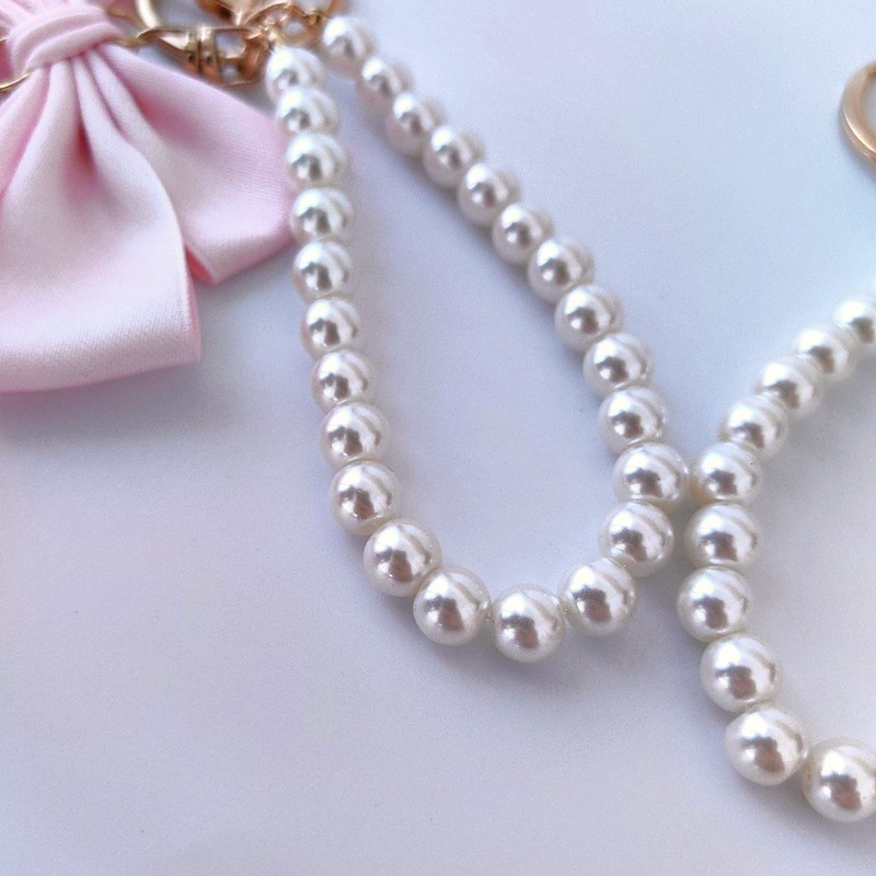 Brelok do kluczy z różową KOKARDĄ i perłami BRL362R - obrazek 4