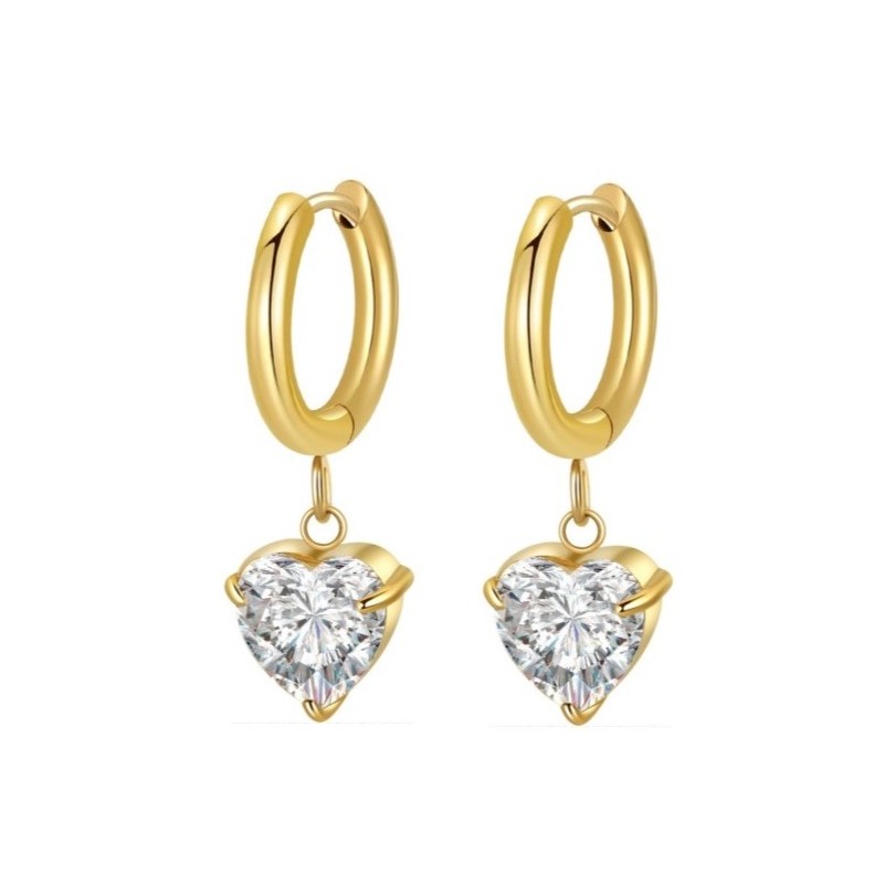 Kolczyki ze stali szlachetnej pozłacanej 14k złotem z cyrkoniami, SERCE KST3389 - obrazek 3