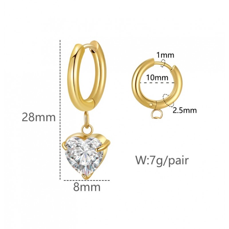 Kolczyki ze stali szlachetnej pozłacanej 14k złotem z cyrkoniami, SERCE KST3389 - obrazek 4